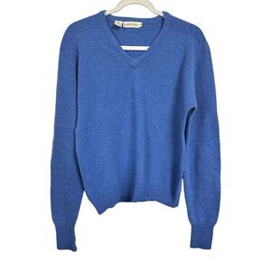 Twentieth Century Womens Sz M Blue V-Neck Pullover Sweater 100% Virgin Lambswool